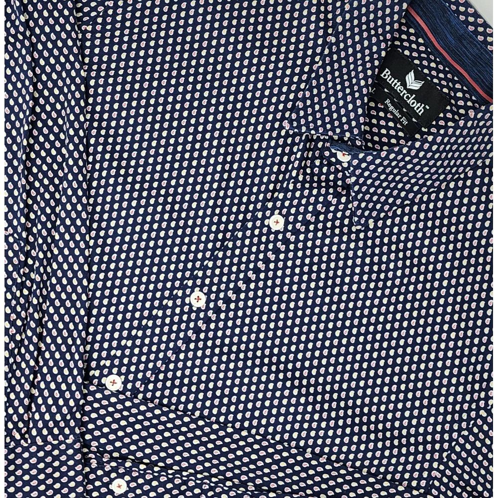Buttercloth Button Up Long Sleep‎ Shirt Men's Large Blue Paisley Flip Cuff